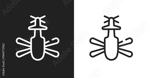 Helicopter bottom view icon. Linear black, white icon from airplanes collection. Outline helicopter bottom view vector. Thin line symbol isolated on white and black background