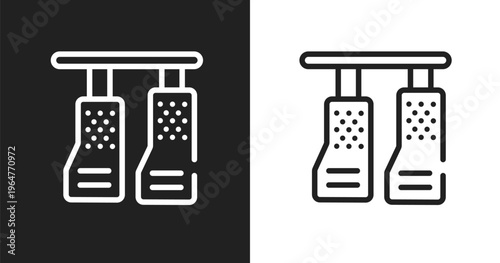 Car pedals icon. Linear black, white icon from driving school collection. Outline car pedals vector. Thin line symbol isolated on white and black background