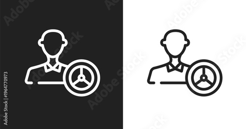 Instructor icon. Linear black, white icon from driving school collection. Outline instructor vector. Thin line symbol isolated on white and black background