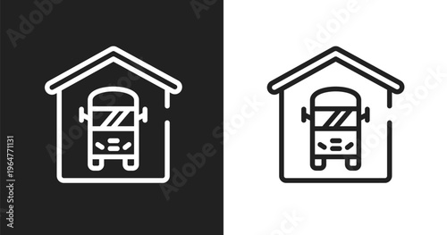 Bus depot icon. Linear black, white icon from public transportation collection. Outline bus depot vector. Thin line symbol isolated on white and black background
