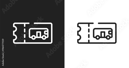 Bus ticket icon. Linear black, white icon from public transportation collection. Outline bus ticket vector. Thin line symbol isolated on white and black background