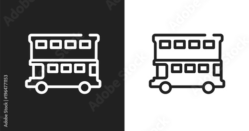 Double decker bus icon. Linear black, white icon from public transportation collection. Outline double decker bus vector. Thin line symbol isolated on white and black background
