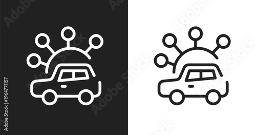 Carsharing icon. Linear black, white icon from public transportation collection. Outline carsharing vector. Thin line symbol isolated on white and black background