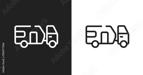 Touristic icon. Linear black, white icon from vehicles and transports collection. Outline touristic vector. Thin line symbol isolated on white and black background