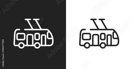 Trolleybus icon. Linear black, white icon from transport collection. Outline trolleybus vector. Thin line symbol isolated on white and black background