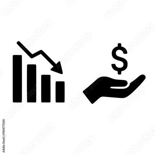 Declining bar chart with dollar sign arrow showing financial loss and investment downturn