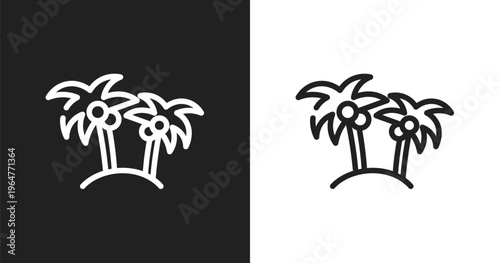 Island with palm trees icon. Linear black, white icon from summer collection. Outline island with palm trees vector. Thin line symbol isolated on white and black background