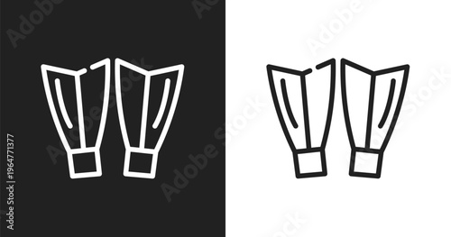 Diving fins icon. Linear black, white icon from summer collection. Outline diving fins vector. Thin line symbol isolated on white and black background