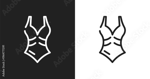 Swimsuit icon. Linear black, white icon from summer collection. Outline swimsuit vector. Thin line symbol isolated on white and black background