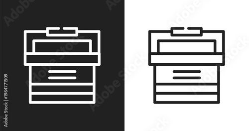 Portable fridge icon. Linear black, white icon from summer collection. Outline portable fridge vector. Thin line symbol isolated on white and black background