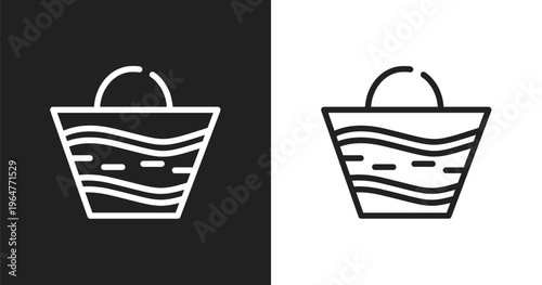 Beach bag icon. Linear black, white icon from summer collection. Outline beach bag vector. Thin line symbol isolated on white and black background