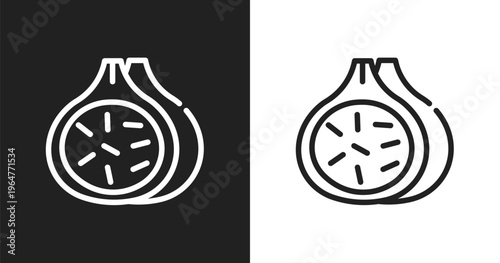 Fig icon. Linear black, white icon from summer collection. Outline fig vector. Thin line symbol isolated on white and black background