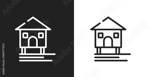 Stilt house icon. Linear black, white icon from fisherman collection. Outline stilt house vector. Thin line symbol isolated on white and black background
