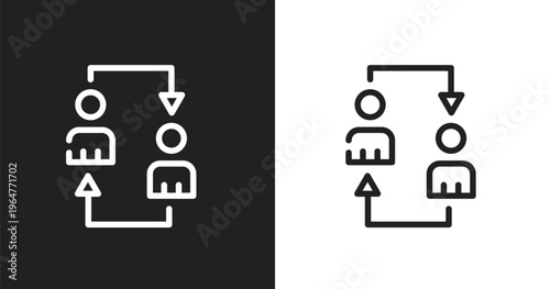 Substitution icon. Linear black, white icon from soccer collection. Outline substitution vector. Thin line symbol isolated on white and black background