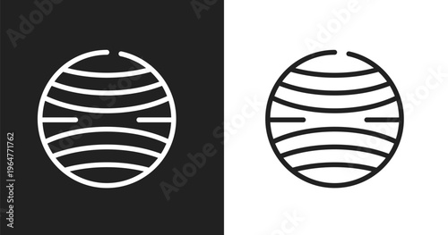 Yoga ball icon. Linear black, white icon from gym equipment collection. Outline yoga ball vector. Thin line symbol isolated on white and black background