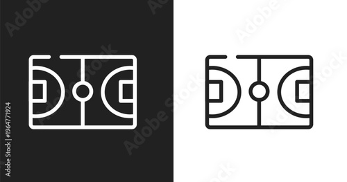 Basketball field icon. Linear black, white icon from basketball collection. Outline basketball field vector. Thin line symbol isolated on white and black background