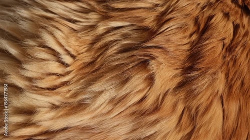 Close up of fluffy red Maine Coon cat fur moving with rhythmic breathing and heartbeat.