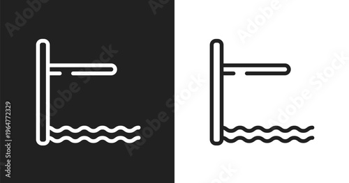 Diving board icon. Linear black, white icon from sports collection. Outline diving board vector. Thin line symbol isolated on white and black background