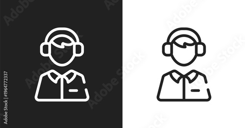 Sport commentor icon. Linear black, white icon from sports collection. Outline sport commentor vector. Thin line symbol isolated on white and black background