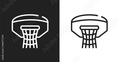 Basketball hoop icon. Linear black, white icon from sports collection. Outline basketball hoop vector. Thin line symbol isolated on white and black background