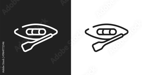 Canoeing icon. Linear black, white icon from x treme collection. Outline canoeing vector. Thin line symbol isolated on white and black background