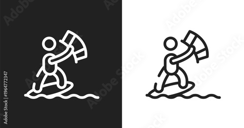 Kitesurfing icon. Linear black, white icon from x treme collection. Outline kitesurfing vector. Thin line symbol isolated on white and black background