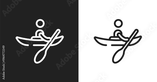 Kayaking icon. Linear black, white icon from x treme collection. Outline kayaking vector. Thin line symbol isolated on white and black background