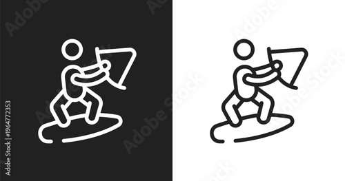 Wakeboarding icon. Linear black, white icon from x treme collection. Outline wakeboarding vector. Thin line symbol isolated on white and black background