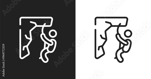 Abseiling icon. Linear black, white icon from x treme collection. Outline abseiling vector. Thin line symbol isolated on white and black background