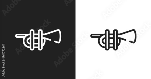 Trumpets icon. Linear black, white icon from winning collection. Outline trumpets vector. Thin line symbol isolated on white and black background
