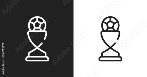 Football trophy icon. Linear black, white icon from soccer collection. Outline football trophy vector. Thin line symbol isolated on white and black background