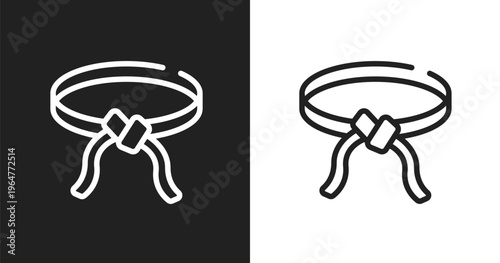 Belts icon. Linear black, white icon from martial arts collection. Outline belts vector. Thin line symbol isolated on white and black background