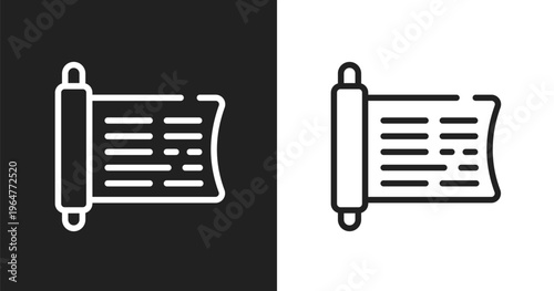 Sacred scriptures icon. Linear black, white icon from martial arts collection. Outline sacred scriptures vector. Thin line symbol isolated on white and black background
