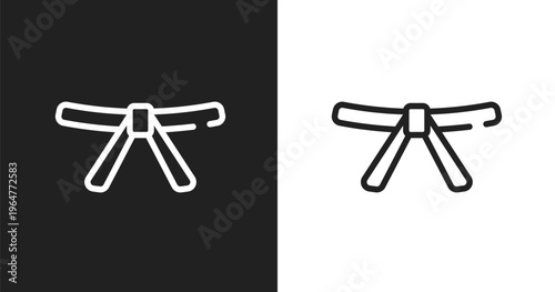 Black belt icon. Linear black, white icon from martial arts collection. Outline black belt vector. Thin line symbol isolated on white and black background