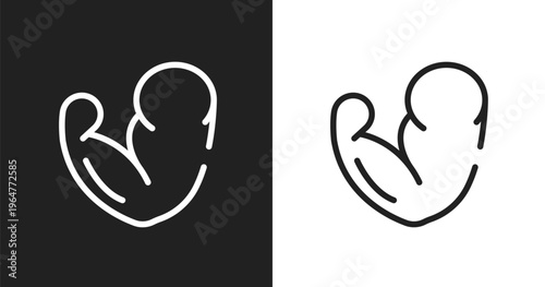 Muscles icon. Linear black, white icon from sports & games collection. Outline muscles vector. Thin line symbol isolated on white and black background