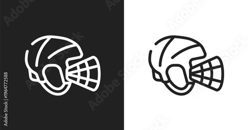 Hockey helmet icon. Linear black, white icon from hockey collection. Outline hockey helmet vector. Thin line symbol isolated on white and black background