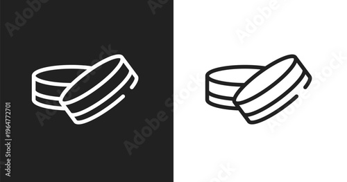Hockey puck icon. Linear black, white icon from sports collection. Outline hockey puck vector. Thin line symbol isolated on white and black background