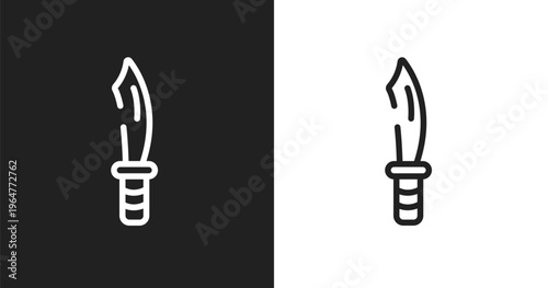 Dive knife icon. Linear black, white icon from diving collection. Outline dive knife vector. Thin line symbol isolated on white and black background