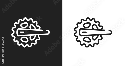 Crankset icon. Linear black, white icon from bicycle racing collection. Outline crankset vector. Thin line symbol isolated on white and black background