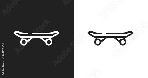Longboard icon. Linear black, white icon from sport equipment collection. Outline longboard vector. Thin line symbol isolated on white and black background