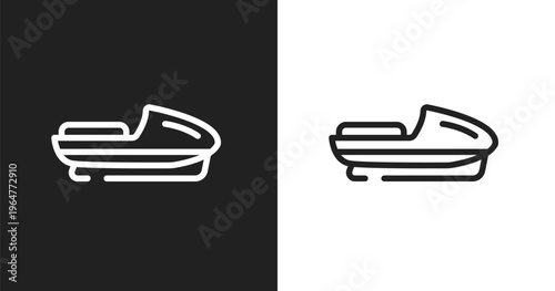 Speedboat icon. Linear black, white icon from extreme sports collection. Outline speedboat vector. Thin line symbol isolated on white and black background