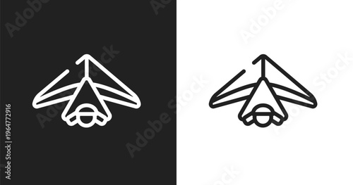 Hang gliding icon. Linear black, white icon from extreme sports collection. Outline hang gliding vector. Thin line symbol isolated on white and black background