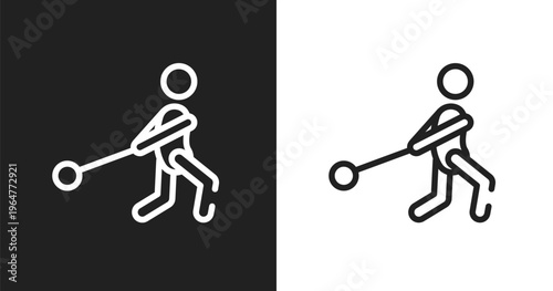 Hammer throwing icon. Linear black, white icon from sport equipment collection. Outline hammer throwing vector. Thin line symbol isolated on white and black background