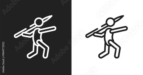 Javelin icon. Linear black, white icon from sport equipment collection. Outline javelin vector. Thin line symbol isolated on white and black background