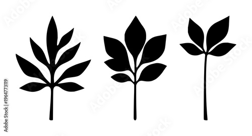 Solid black icon, white background: corporate social responsibility leaf set with simple line art design featuring outline, illustration, graphic elements with clean design and vector art
