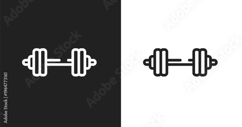 Barbell icon. Linear black, white icon from gym equipment collection. Outline barbell vector. Thin line symbol isolated on white and black background