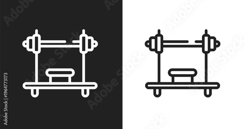 Bench press icon. Linear black, white icon from gym equipment collection. Outline bench press vector. Thin line symbol isolated on white and black background