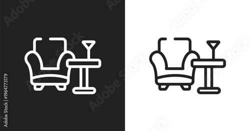 Lounge icon. Linear black, white icon from hotel collection. Outline lounge vector. Thin line symbol isolated on white and black background