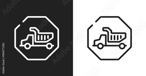 Heavy machinery icon. Linear black, white icon from health and safety collection. Outline heavy machinery vector. Thin line symbol isolated on white and black background