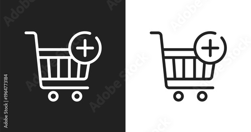 Add button icon. Linear black, white icon from shopping and e commerce collection. Outline add button vector. Thin line symbol isolated on white and black background